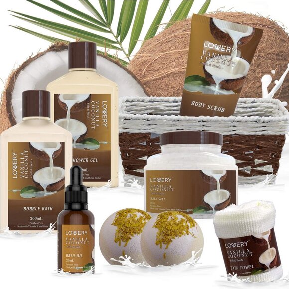NWT ~ Lovery's 9 Piece Vanilla & Coconut Spa Gift Basket - Picture 5 of 12